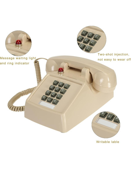 Teléfono de Línea Fija Vintage SOUJOY Beige con Timbre Fuerte