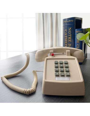 Teléfono de Línea Fija Vintage SOUJOY Beige con Timbre Fuerte