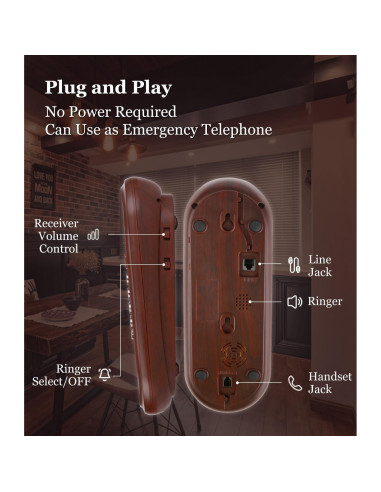 Teléfono de Pared Retro Sangyn de Madera Roja con Timbre Fuerte