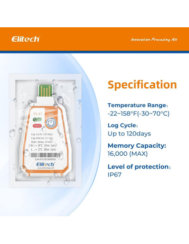 Registrador de Datos de Temperatura Elitech RC-17 USB -30 a 70C
