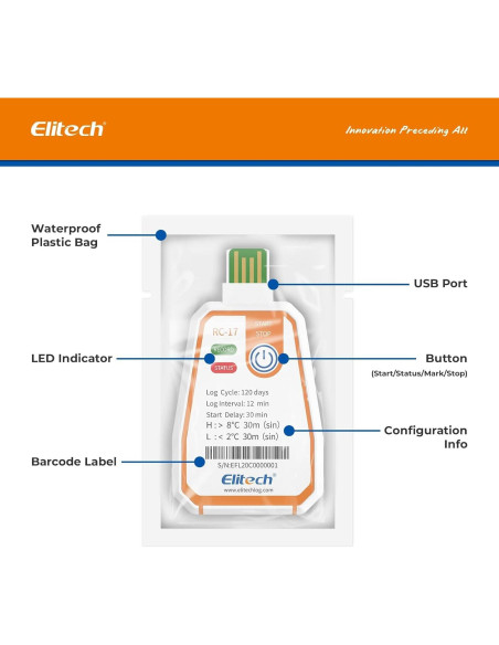 Registrador de Datos de Temperatura Elitech RC-17 USB -30 a 70C