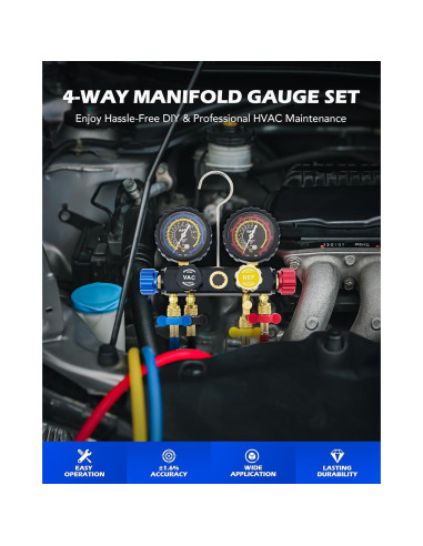 Conjunto de Manómetros de AC 4 Vías Orion Motor Tech R134a R22 R410a