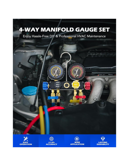 Conjunto de Manómetros de AC 4 Vías Orion Motor Tech R134a R22 R410a