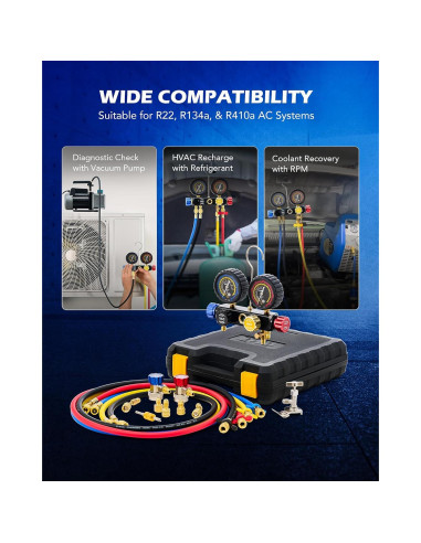 Conjunto de Manómetros de AC 4 Vías Orion Motor Tech R134a R22 R410a