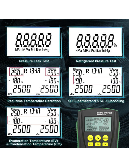 Manómetros Digitales HVAC MOTOCOCHE R410A R22 2 Vías