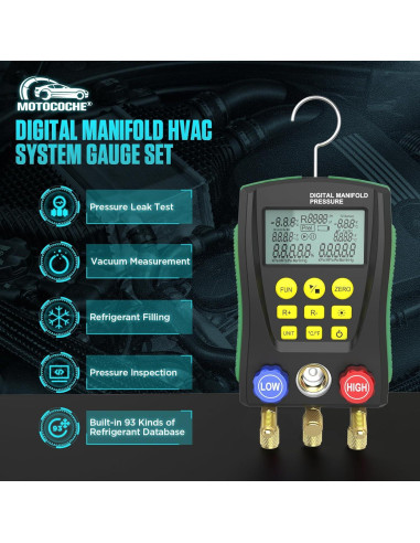 Manómetros Digitales HVAC MOTOCOCHE R410A R22 2 Vías