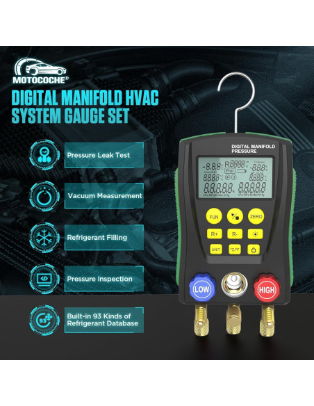 Manómetros Digitales HVAC MOTOCOCHE R410A R22 2 Vías