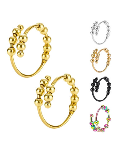 Anillo Fidget de Ansiedad Ajustable Oro para Mujeres - 2 Paquetes