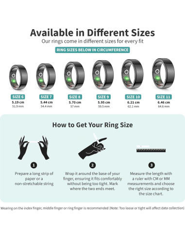 Anillo Inteligente Vital Health para Mujeres y Hombres - Tamaño 11