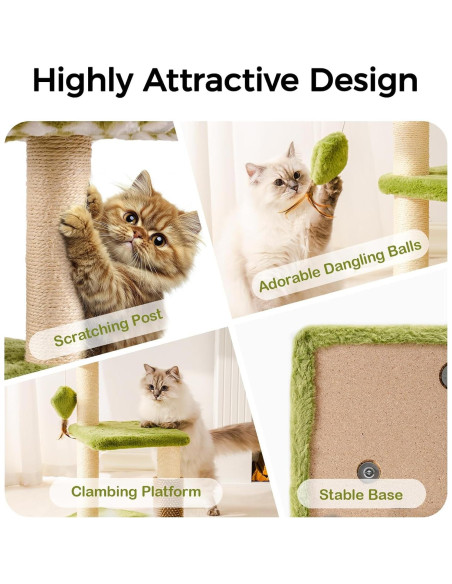Torre para Gatos Mewoo Grande Verde con Rascador y Perchero