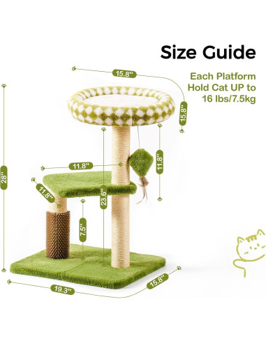 Torre para Gatos Mewoo Grande Verde con Rascador y Perchero