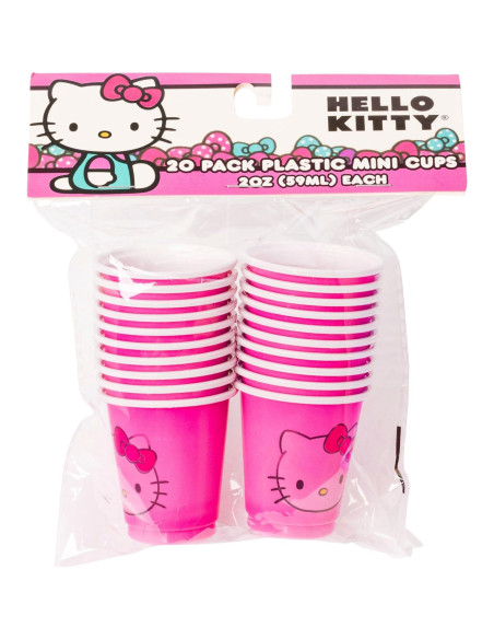 Paquete de 20 Vasos Mini Plásticos Rosados Hello Kitty 59 ml