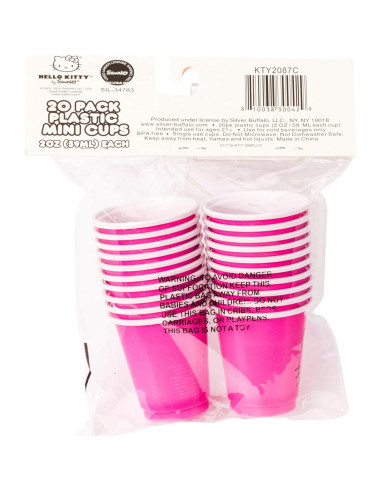 Paquete de 20 Vasos Mini Plásticos Rosados Hello Kitty 59 ml