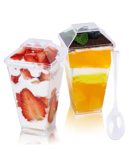 JOLLY CHEF 100 Copas de Postre Mini 3 oz Plástico Claro Cuadradas