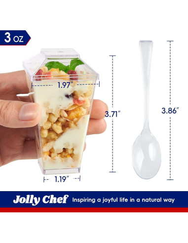 JOLLY CHEF 100 Copas de Postre Mini 3 oz Plástico Claro Cuadradas