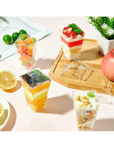 JOLLY CHEF 100 Copas de Postre Mini 3 oz Plástico Claro Cuadradas