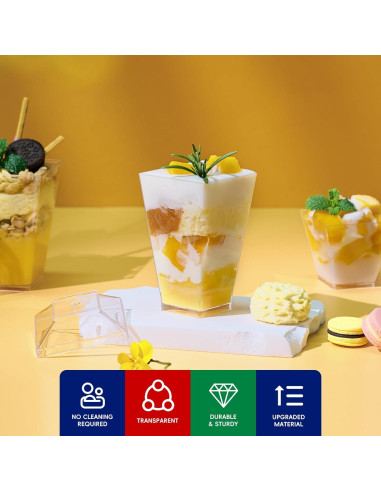 JOLLY CHEF 100 Copas de Postre Mini 3 oz Plástico Claro Cuadradas