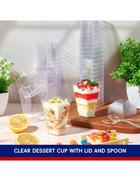 JOLLY CHEF 100 Copas de Postre Mini 3 oz Plástico Claro Cuadradas