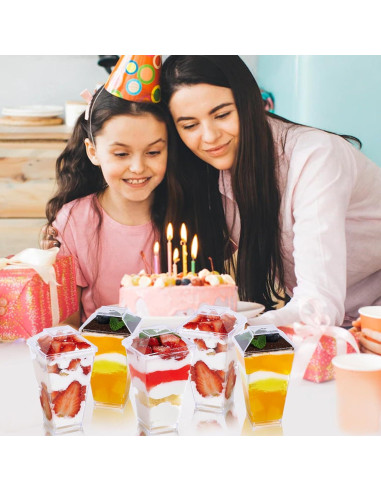 JOLLY CHEF 100 Copas de Postre Mini 3 oz Plástico Claro Cuadradas