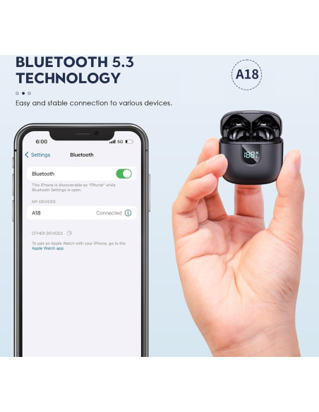 Auriculares Inalámbricos Bluetooth 5.3 Nyctine con Estuche LED