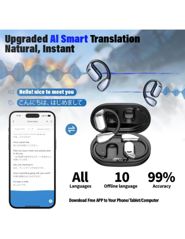 Auriculares Traductores HXRKDEV 3 en 1, 150 Idiomas, Negro