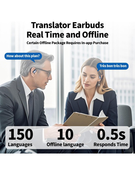 Auriculares Traductores HXRKDEV 3 en 1, 150 Idiomas, Negro