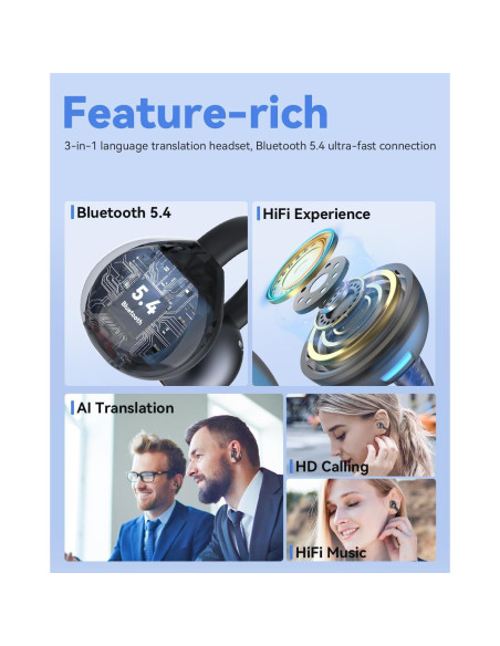 Auriculares de Traducción ANSTEN M79 AI, 134 Idiomas, Bluetooth