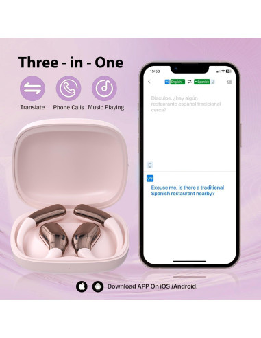 Auriculares Traductores AI Genérico A38 Rosa 144 Idiomas