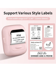 Impresora de Etiquetas Térmica Bluetooth P50 Rosa 40x30mm 2