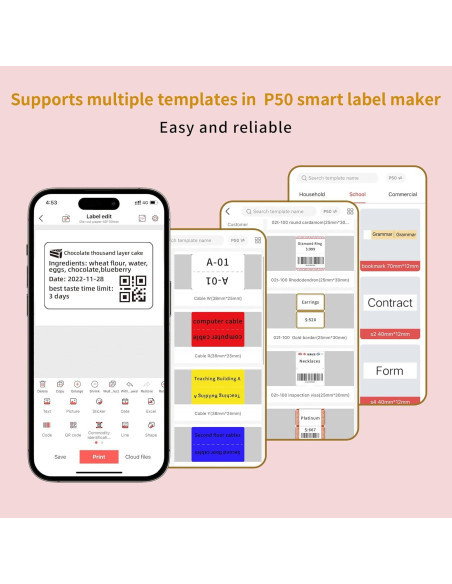 Impresora de Etiquetas Térmica Bluetooth P50 Rosa 40x30mm Impresora de Etiquetas Térmica Bluetooth P50 Rosa 40x30mm