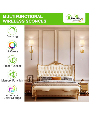 Aplique de Pared Inalámbrico Depuley - Juego de 2 Luces LED Doradas