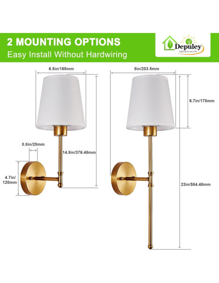 Aplique de Pared Inalámbrico Depuley - Juego de 2 Luces LED Doradas