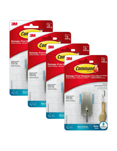 Ganchos de Baño Command BATH33-SN-ES, Niquel Satinado, 4 Piezas