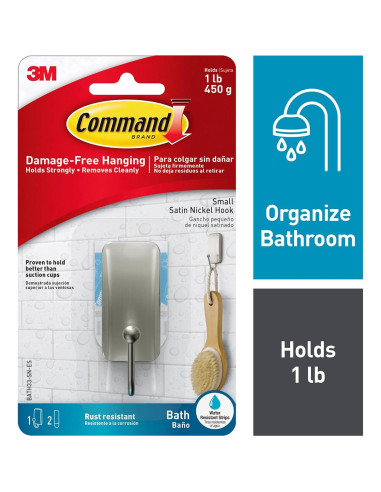 Ganchos de Baño Command BATH33-SN-ES, Niquel Satinado, 4 Piezas