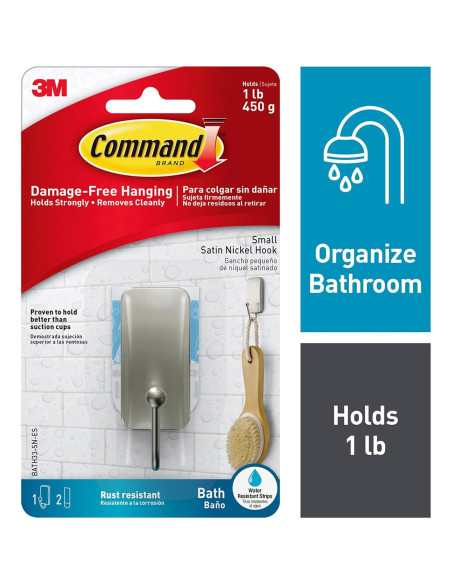 Ganchos de Baño Command BATH33-SN-ES, Niquel Satinado, 4 Piezas