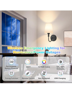 Aplique de pared recargable Odnora LED RGB con control remoto - 2 unidades 2