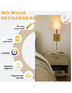 Apliques de Pared Inalámbricos PASSICA DECOR 2 Unidades LED Recargables 2