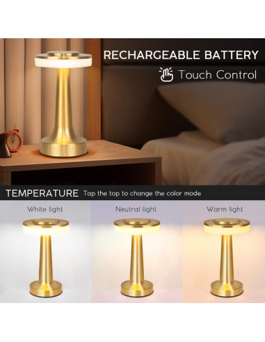 Lámpara de Mesa LED Inalámbrica JHPGEOE Dimmable 3 Colores