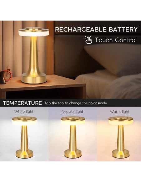 Lámpara de Mesa LED Inalámbrica JHPGEOE Dimmable 3 Colores