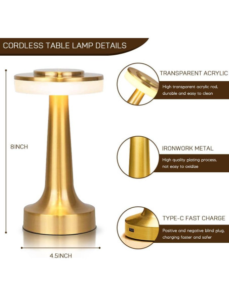 Lámpara de Mesa LED Inalámbrica JHPGEOE Dimmable 3 Colores