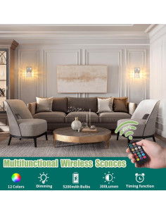 Juego de 2 Apliques de Pared Inalámbricos Recargables 5200mAh 2