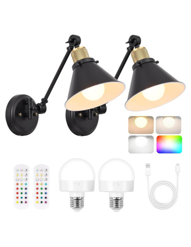 Aplique de Pared Inalámbrico TRLIFE, Juego de 2, Regulable y RGB