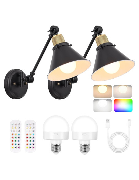 Aplique de Pared Inalámbrico TRLIFE, Juego de 2, Regulable y RGB