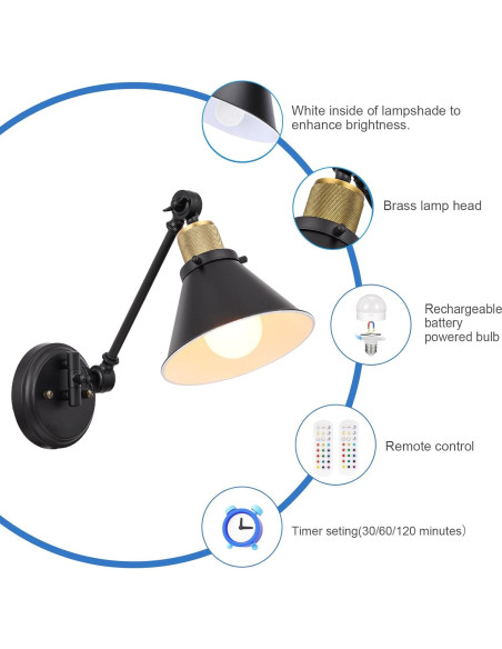 Aplique de Pared Inalámbrico TRLIFE, Juego de 2, Regulable y RGB