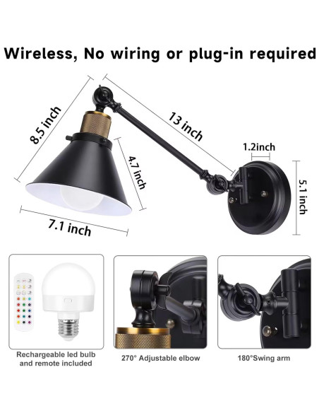 Aplique de Pared Inalámbrico TRLIFE, Juego de 2, Regulable y RGB