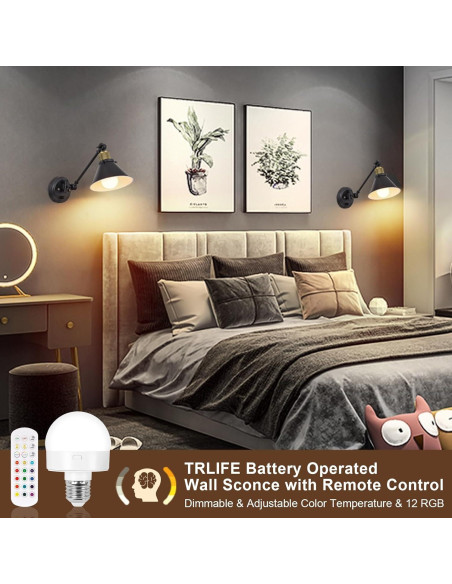Aplique de Pared Inalámbrico TRLIFE, Juego de 2, Regulable y RGB