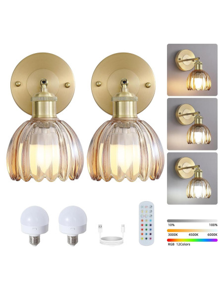 Aplique de Pared Inalámbrico LAPMUNG Ámbar 2 Paquete LED