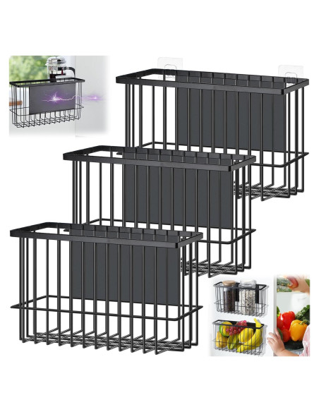 Set de 3 Organizadores Magnéticos para Refrigerador Menkxi Negro
