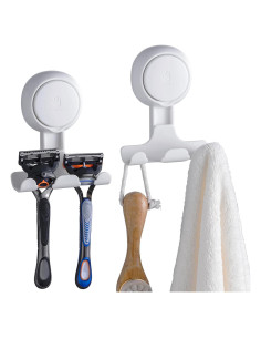 Soporte de Afeitadora con Ventosa TAILI - 2 Ganchos, Blanco