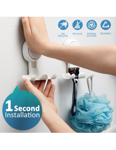 Soporte de Afeitadora con Ventosa TAILI - 2 Ganchos, Blanco 2